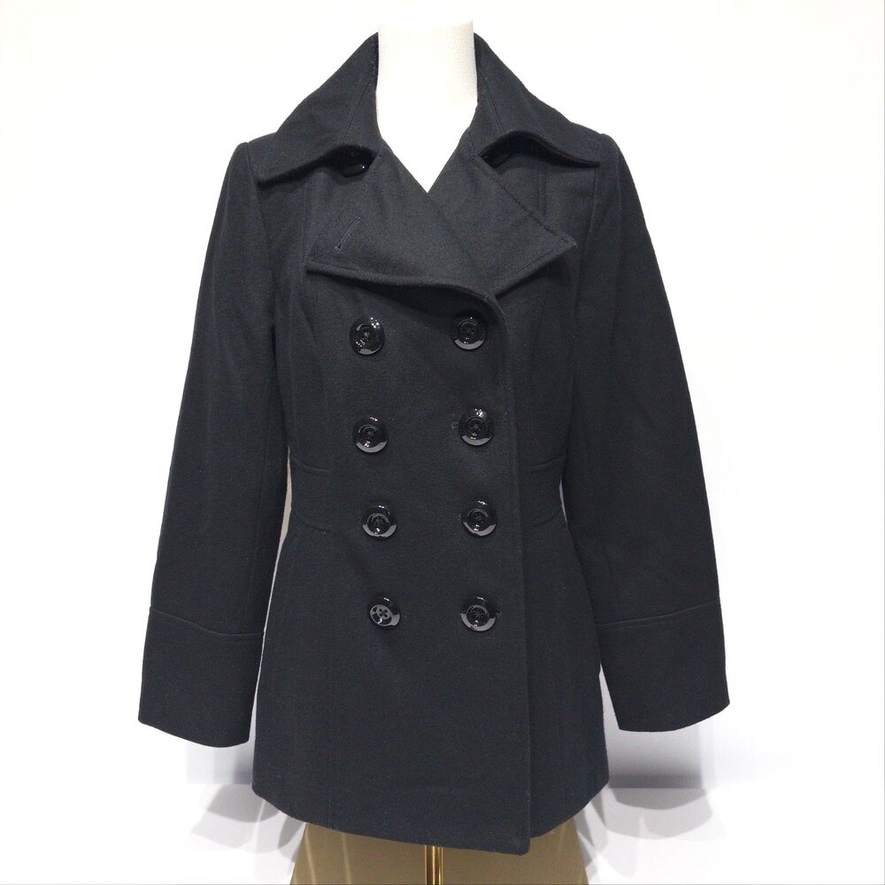 Jason Kole Black Wool Blend Fitted Short Peacoat Style Jacket Women Size Medium